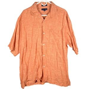 Grant Thomas Linen Shirt Mens XL Orange Short Sleeve Camp Collar Button Down